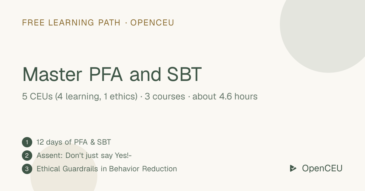 Master PFA and SBT learning path
