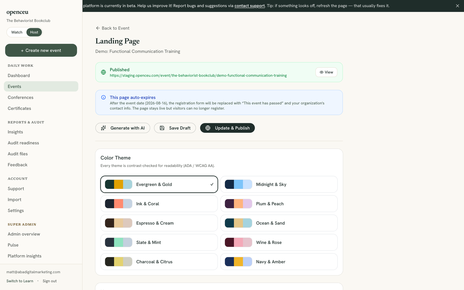 Color theme grid with 10 named presets