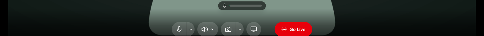 Green room control bar with the red Go Live button
