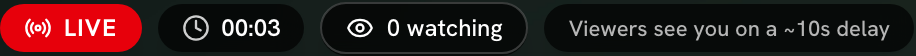 Live badge with a running timer and viewer count