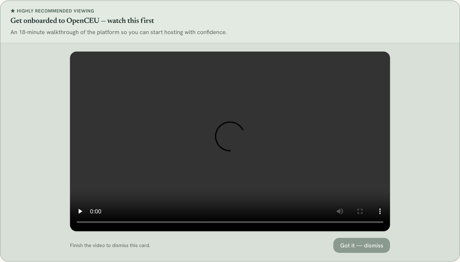 Onboarding video card at the top of the host dashboard