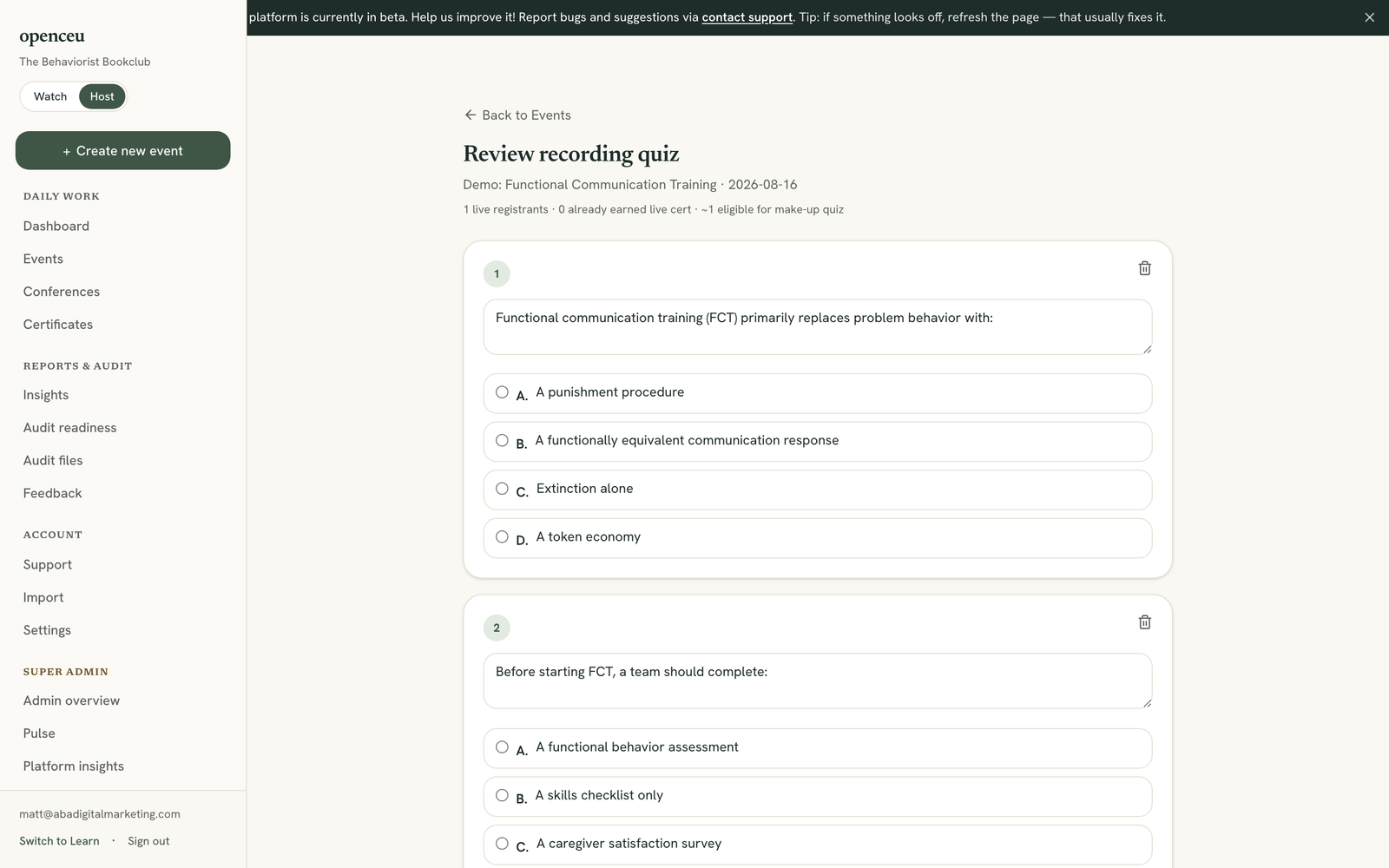 Recording review screen with the Publish this recording section