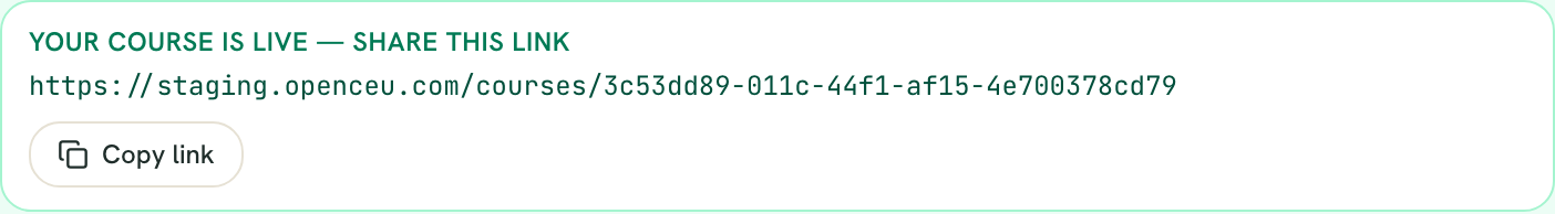 Course link box with a copy button after approval